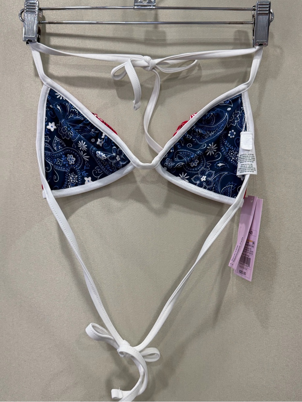wild fable Navy Paisley Triangle Bikini Top with White Trim